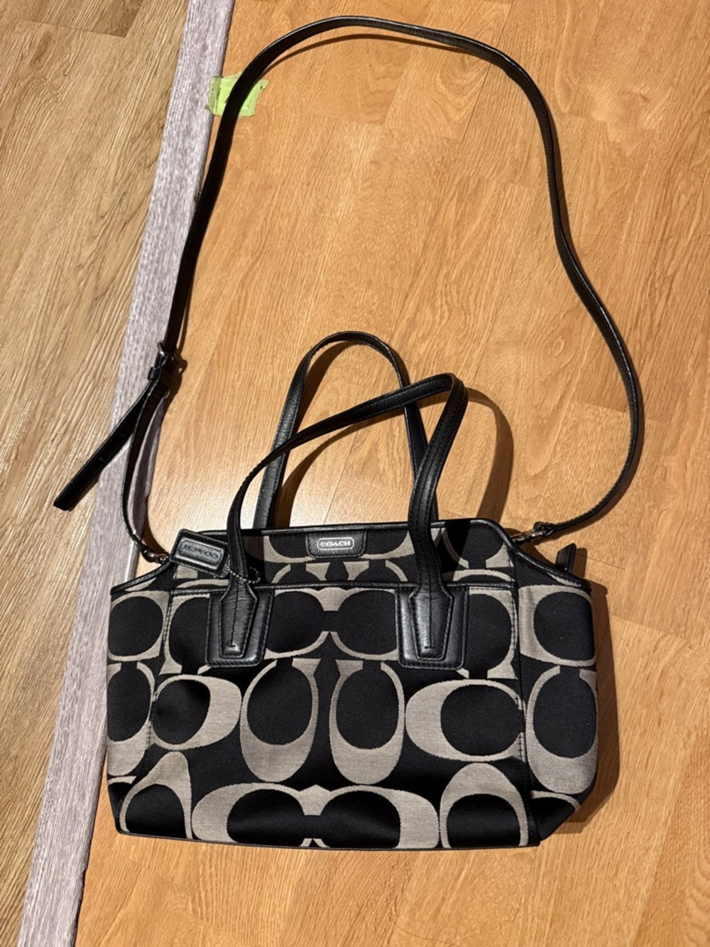 Coach Black and Taupe Signature Canvas Tote with Adjustable Strap